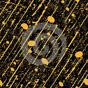 Abstract gold scratched diagonal lines, specks and circles. Concept design for shooting stars or paint spatter. Seamless