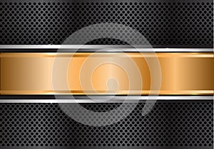 Abstract gold silver banner on black circle mesh design modern luxury background vector