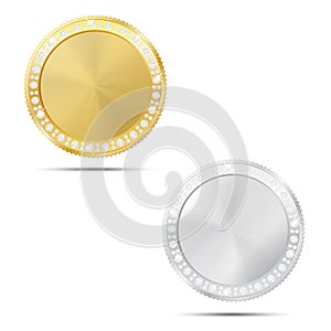 Abstract gold and silver coin with diamonds