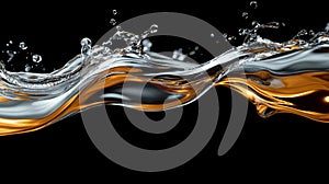 Abstract Gold and Silver Liquid Wave on Black Background