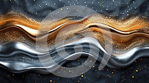 Golden and Silver Waves Abstract
