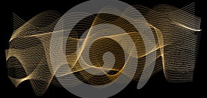Abstract gold wave lines on black background