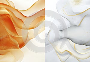 Abstract Gold and White Flowing Wave Forms with Glitter Texture