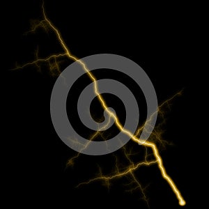 Abstract gold yellow lighting natural thunder realistic magic overlay bright glowing effect on black