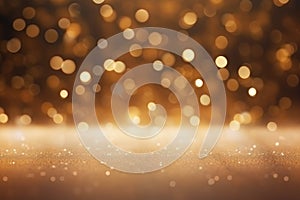 Abstract golden background with bokeh and sparkles. AI generative