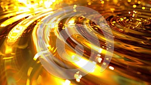 Abstract golden background of a tightly spiral emitting a vibrant glow. Gold liquid metal