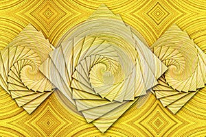 Abstract golden background. Yellow mosaic. . Shiny yellow leaf gold foil texture background. 3D illustration