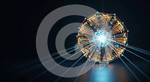 Abstract golden blue data sphere network structure