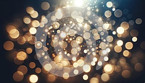 Abstract Golden Bokeh Lights Background, Festive Atmosphere Concept