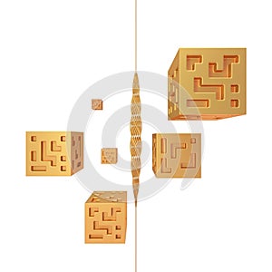 Abstract Golden Cubes 3D Render
