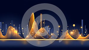 Abstract Golden Data Wave Visualization on Dark Blue