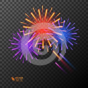 Abstract golden fireworks explosion on transparent background.