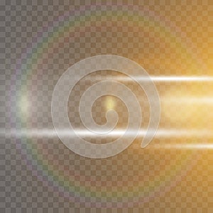 Abstract golden front sun lens flare translucent special light effect design.