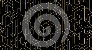 Abstract Golden Geometric Isometric Grid Pattern on Black