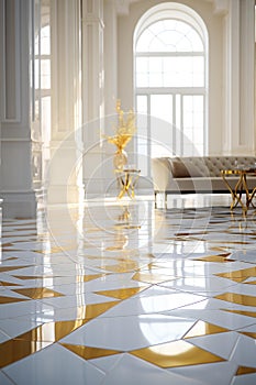 Abstract Golden Geometric Pattern in Minimalist Room