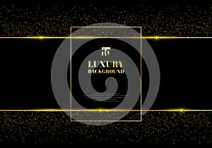 Abstract golden glitter and shiny gold frame on black background. Luxury elegant trendy style. You can use for wedding Invitation