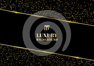 Abstract golden glitter and shiny gold frame on black background. Luxury elegant trendy style. You can use for wedding Invitation