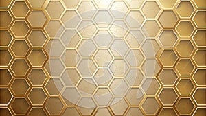Abstract golden hexagonal grid background texture pattern design. Generative AI