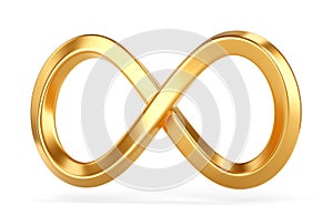 Abstract golden infinity symbol isolated on white background photo