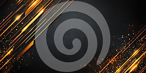 Abstract Golden Lines and Glitter Dust on Dark Background.