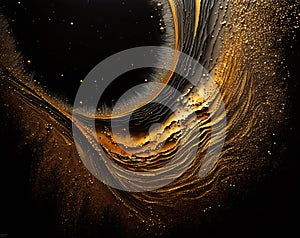 Abstract golden luxury. black, orange and gold tones painting background. Thick paint Light black splatter. Realistic and
