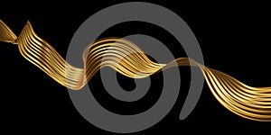 Abstract golden luxury wave on black background with copy space 3D render