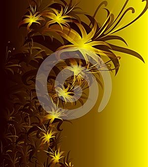 Abstract golden monochrome background with flowers. EPS10 vector illustration