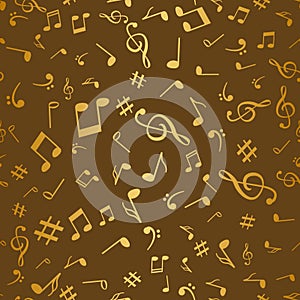 Abstract golden music notes seamless pattern background vector illustration for your design