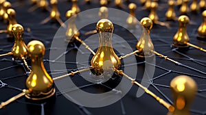 Abstract Golden Network 3D Render of Interconnected Nodes
