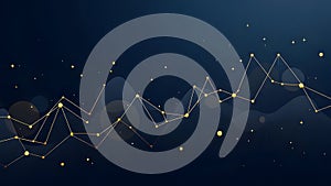 Abstract Golden Network of Interconnected Dots and Lines on Dark Blue, Illustrating Data, Technology, and Global Connections