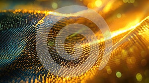 Abstract golden network rendering showing digital data flow
