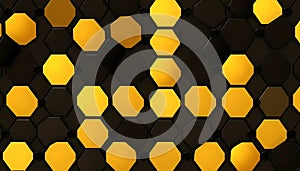 Abstract Golden Octagons Black Background Pattern