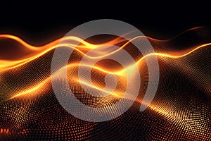 Abstract golden particle wave background with dynamic flowing digital landscape,suitable for technology and science presentations photo