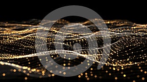 Abstract Golden Particle Wave Background, Technology Network Connection, Data Stream Visualization