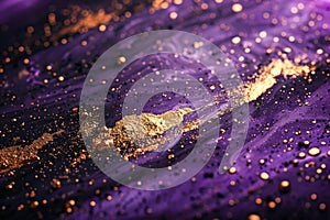 Abstract Golden Sparkles and Glitters on Purple Textured Background for Luxury Design