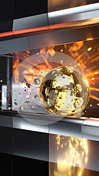 Abstract Golden Sphere with Metallic Reflections and Modern Geometric Design
