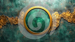 Abstract Golden Texture with Emerald Green Circle