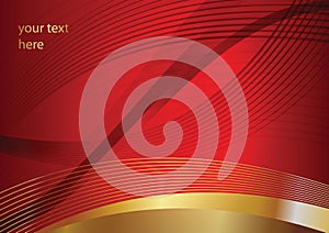 Abstract golden vector curves on red background