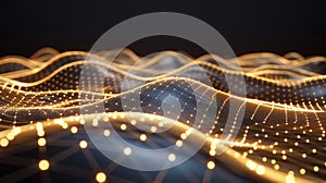 Abstract Golden Wave Pattern Background, Technology Network, Digital Data Visualization, Data Stream