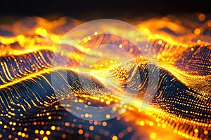Abstract golden waves with glowing particles creating a mesmerizing visual effect