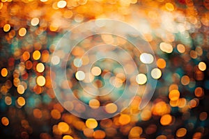 Abstract golden yellow and blue glitter lights background. Circle blurred bokeh