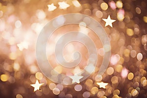 Abstract golden yellow and orange glitter lights background. Circle blurred bokeh