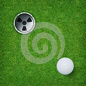 Abstract golf sport background of golf ball and golf hole on green grass background.