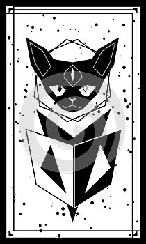 Abstract gothic cat with book in polygonal style
