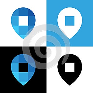Abstract gps pointer logo icon, low poly style map pin symbol - Vector