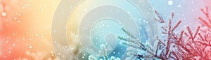 Abstract gradient background with snowy trees, pastel colors. Winter, snow theme. Peaceful and versatile backdrop for