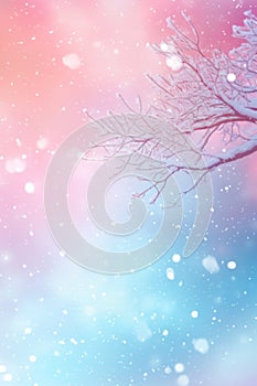 Abstract gradient background with snowy trees, pastel colors. Winter, snow theme. Peaceful and versatile backdrop for