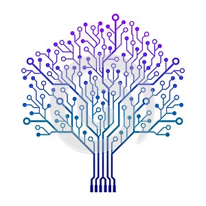 Abstract Gradient Blue Vector Circuit Tree Stock Illustration.