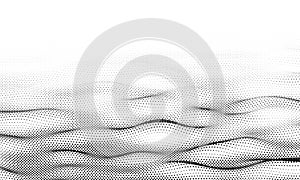 Abstract gradient dynamic wave of particles. Network of bright points or dots. Big data. Digital background. Vector dissolve