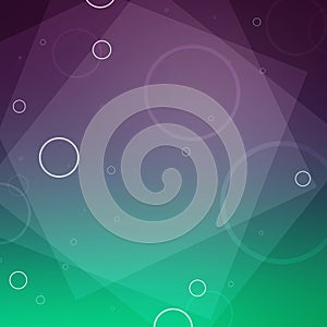 Abstract gradient green and dark wine purple blurred background with layers of squares and circles in a modern business template